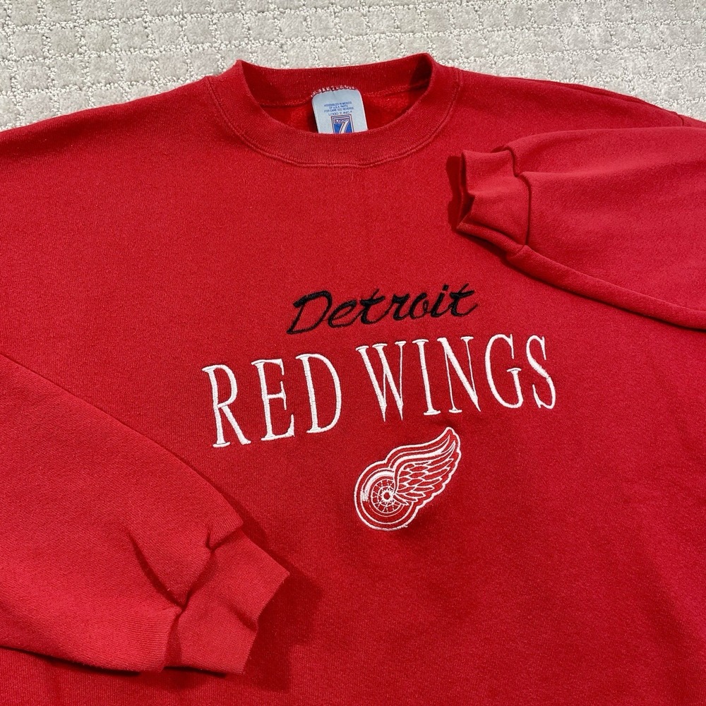 Vintage 90s Detroit Red Wings Embroidered Sz Large NHL Hockey‎ Logo 7 Sweatshirt